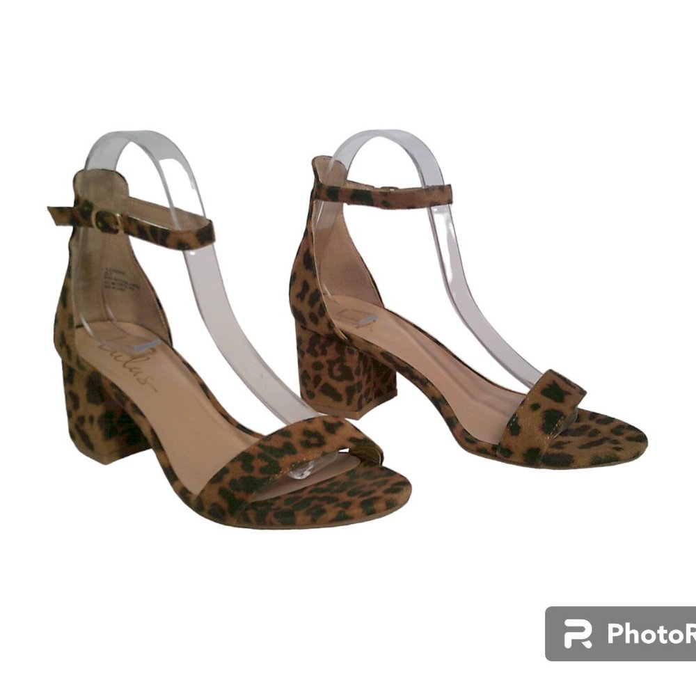 [3/$30] Lulu's Low Block Heel Open Toe Leopard Print Sandal Shoes Ankle Strap